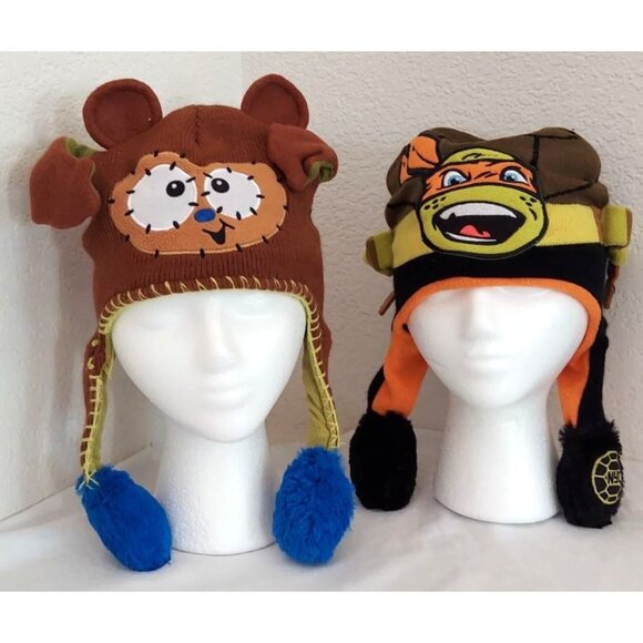 Flipeez By ABG Brown Monkey And Ninja Turtle Michelangelo Pop Up Toboggan Caps - Picture 1 of 9